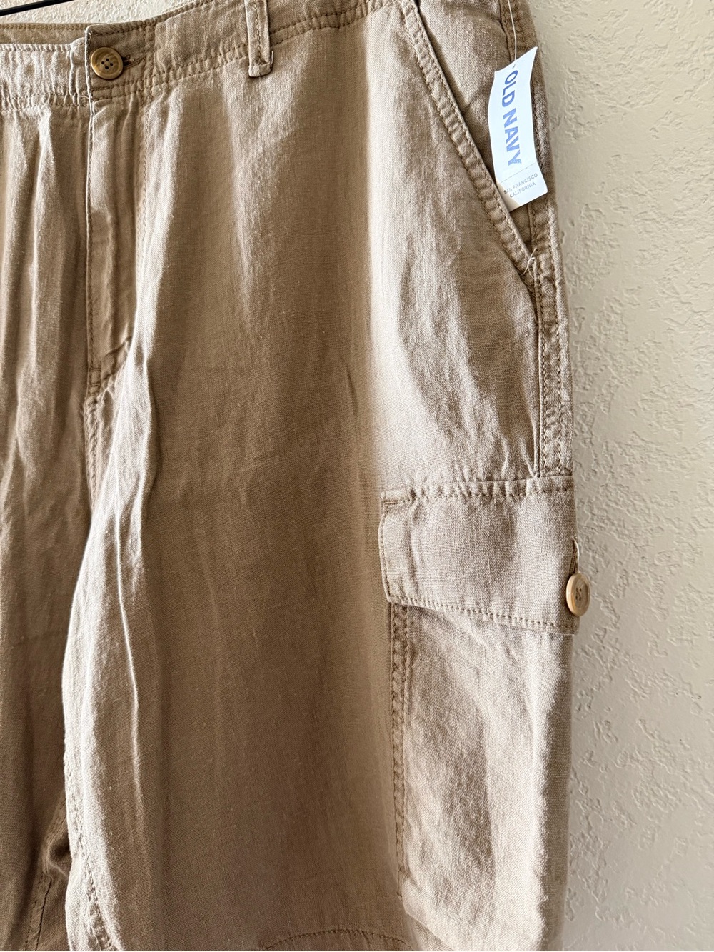 OLD NAVY Men’s Khaki Casual Relaxed Cargo Linen Blend Shorts Size 36 - Picture 3 of 9